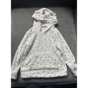 BCBG Girls Fleece Hoodie  6 White Gold Star Print With Ears Pullover